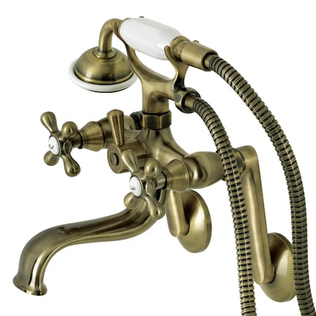 Kingston Brass KS229AB Tub Wall Mount Clawfoot Tub Faucet with Hand Shower, Antique Brass KS229AB